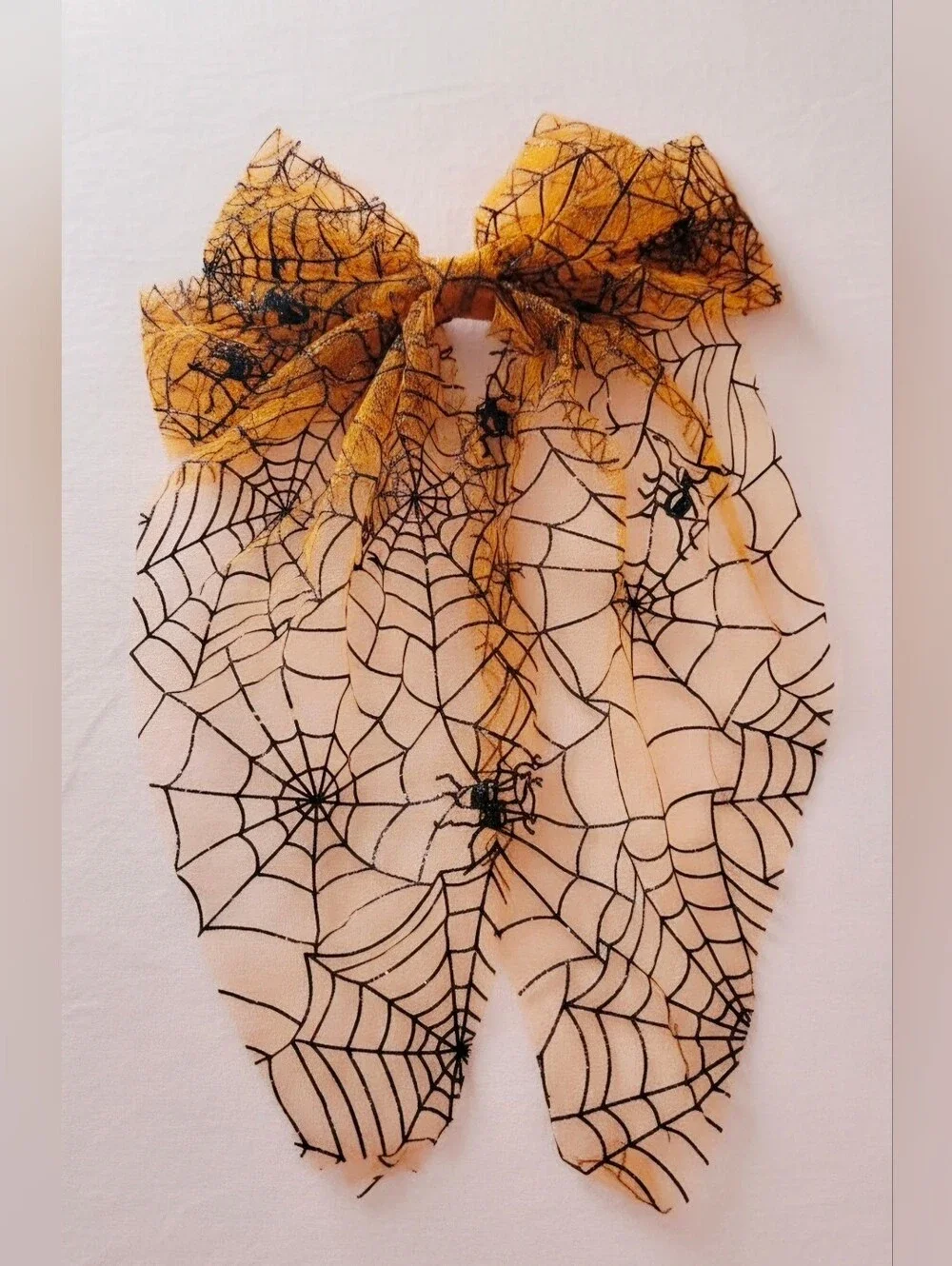 Kids Halloween Spider Web Bow Cape in Orange and Black